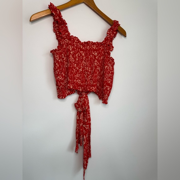 Revolve - Smocked Crop Wrap Top in Red - Picture 2 of 9